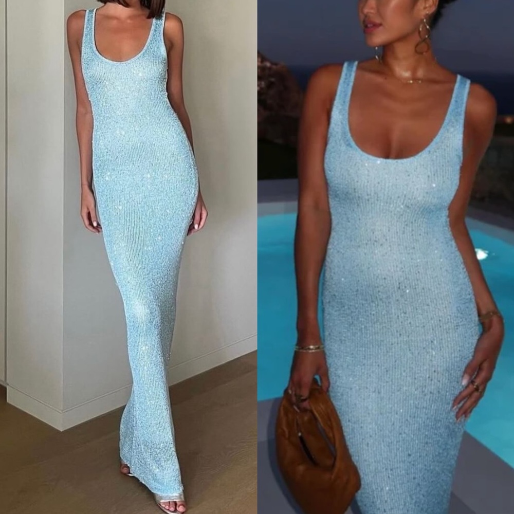 Asta Resort Ana Maxi Dress in Baia Blue Sequin